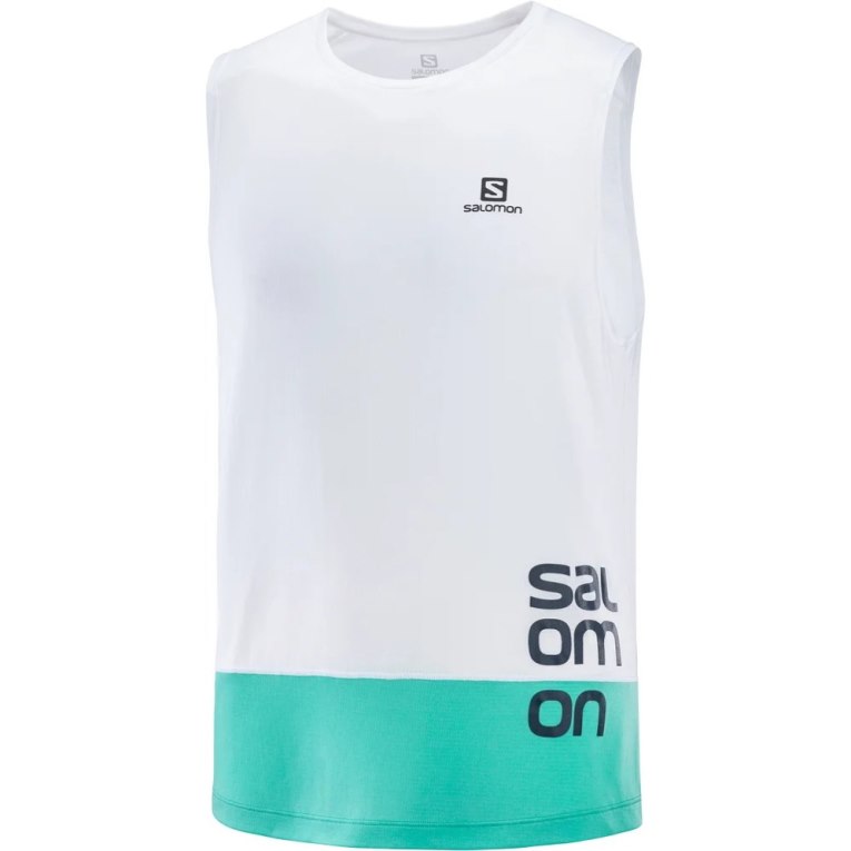 Tank Top Salomon Cross Run Estampados Hombre Blancos Turquesa | MX RHEY973